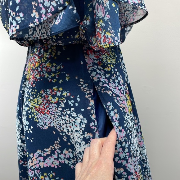 Modcloth Fiore Your Entertainment Midi Navy Floral Chiffon Dress with Pockets XS - Picture 8 of 16